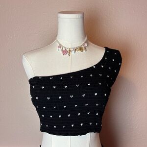 grunge gloomy coquette broken heart polka dot top

lottie moss 
sz medium
black